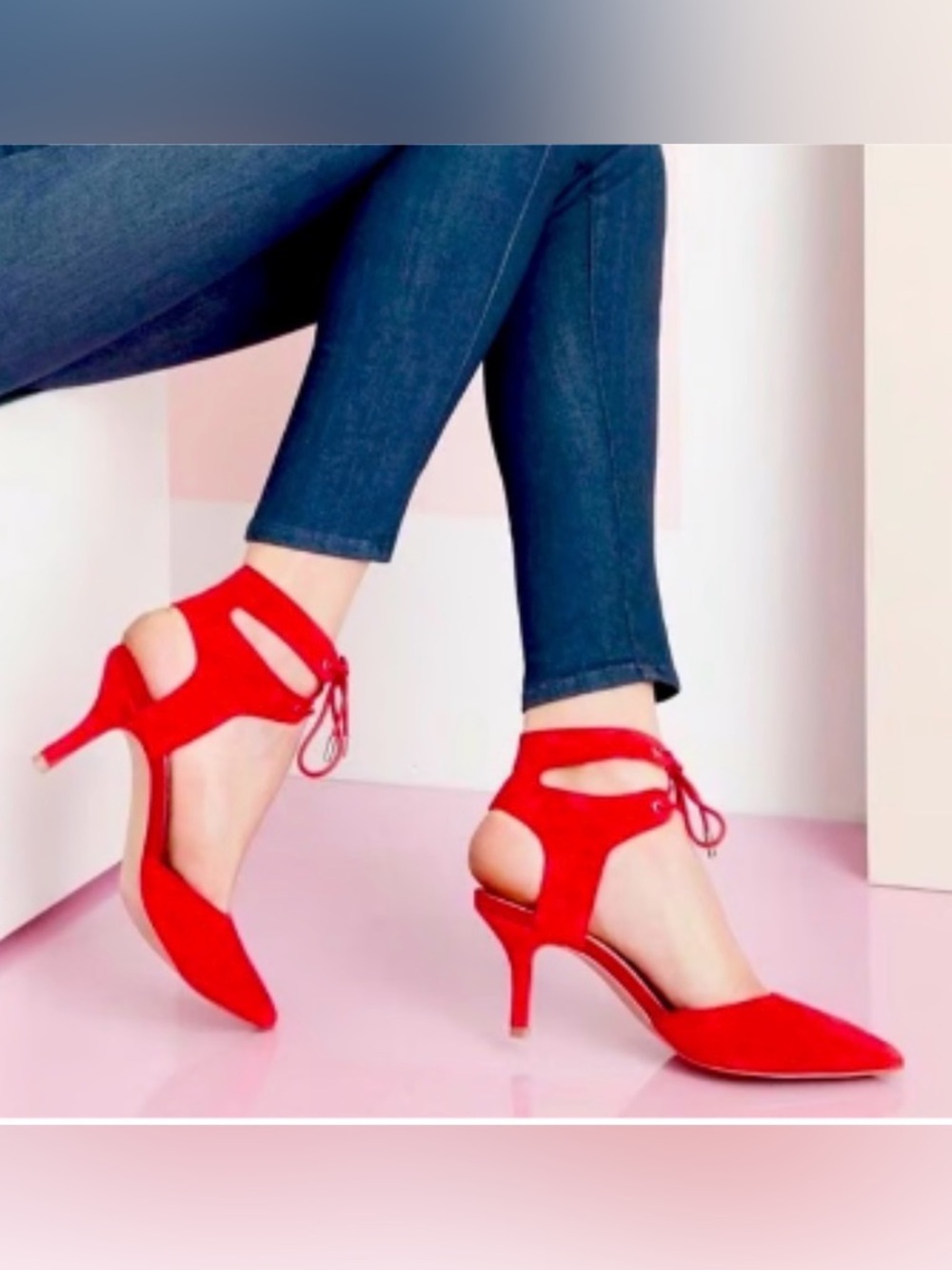 Sole Society Lolita Red Lace-Up Suede Heels Women Size 10